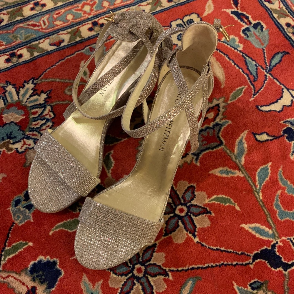 Stuart Weitzman Women’s Strap Wedge in Silver 10.5